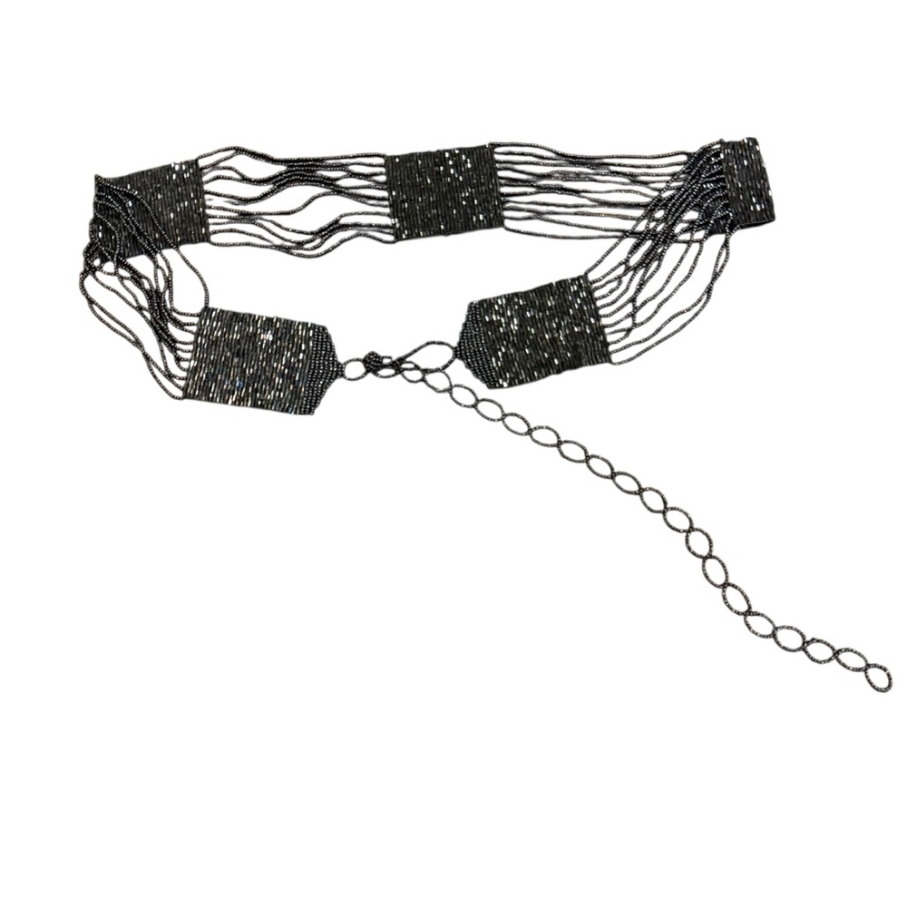Black Iridescent Seed Bead Belt Sz 30”